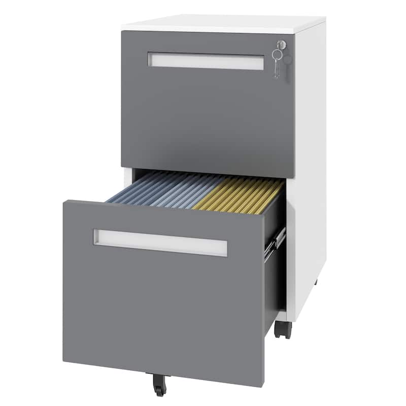 2-Drawer Mobile File Cabinet with Lock, All-Steel Metal Storage Cabinet on 360°Wheels, Holds A4/Letter/Legal Files