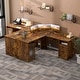 preview thumbnail 33 of 70, Modern Farmhouse L-Shape Desk with File Cabinet and Drawers, Homer Office Executive Desk with Charge Station