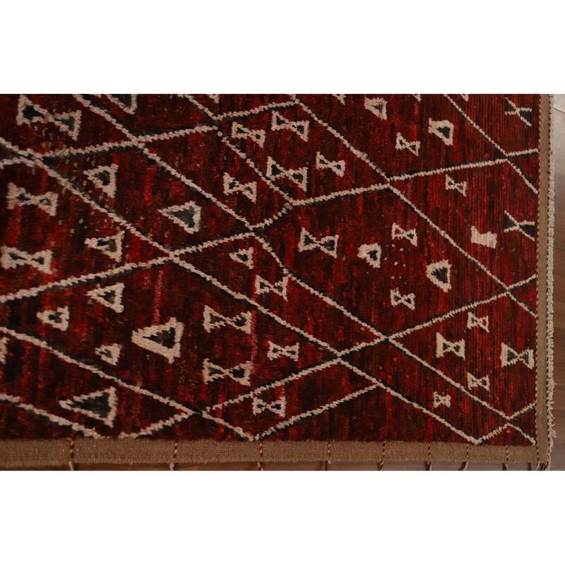 Hand Knotted Oriental 100% Wool Carpet Tribal Trellis Red Moroccan Area Rug - 8' 3'' X 5' 7''