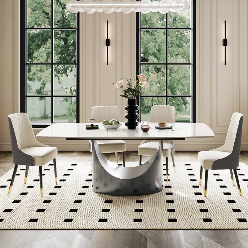 63"-94" Hobart Modern Dining Table with Rectangular Sintered Stone Tabletop and Carbon Steel Leg for 4-10