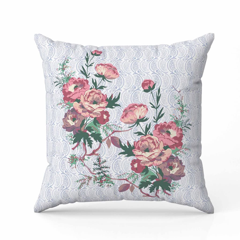 Rosemary Rosebuds Indoor/Outdoor Reversible Throw Pillow Pink and Green