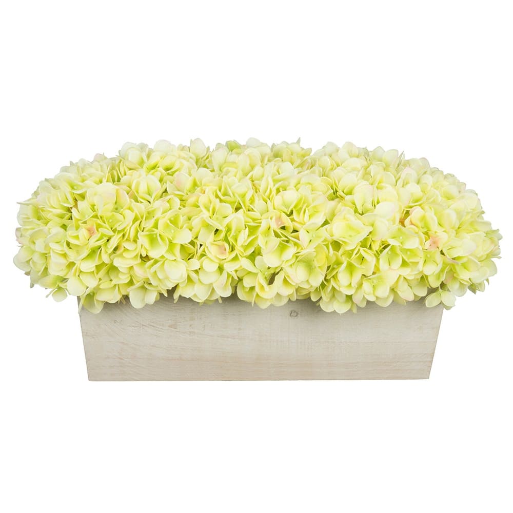 Faux Hydrangeas in White Wood Washed Ledge Planter