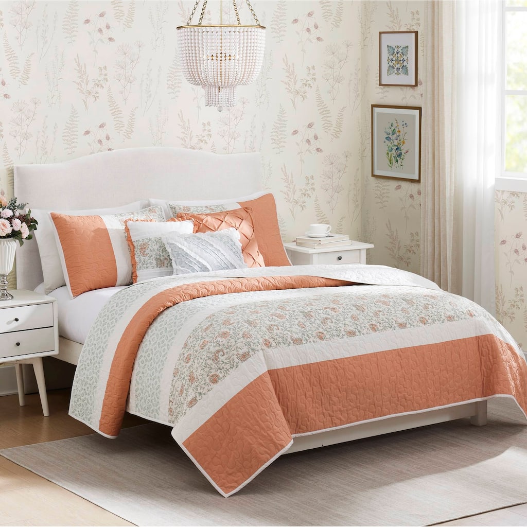 GDF Studio - Cotton Percale Reversible Quilt Set with Decorative Pillows