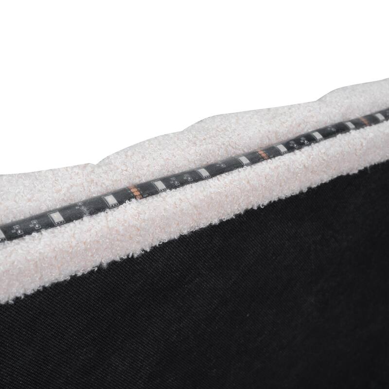 Queen Upholstered Platform Bed with Stripe Headboard, LED Lighting, and Twin XL Trundle