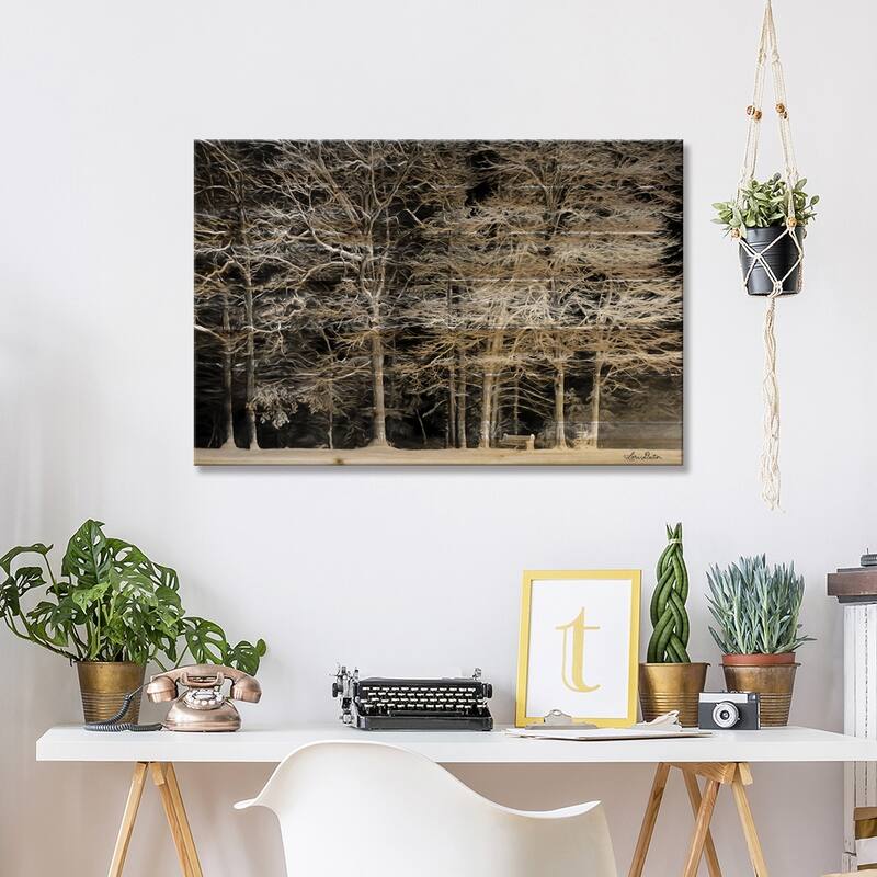 Snowy Trees Print On Wood by Lori Deiter - Multi-Color