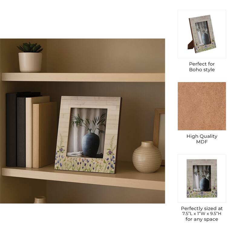 Wood Resin Flower Field Picture Frames - Ivory