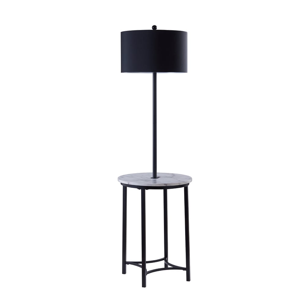 Versanora - Floor Lamp with Faux Marble Table Black Shade and Black Finish Legs (Black)