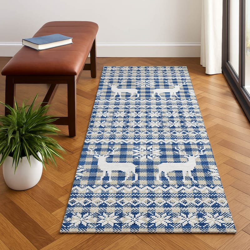 Premium Washable Super Soft Christmas Reindeer Mayfield Rug - Navy - 2'3" x 7'6"