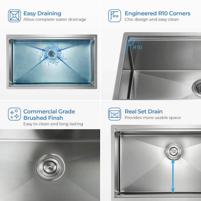 Handcrafted Single-bowl 16-gauge Stainless Steel Undermount Sink Set