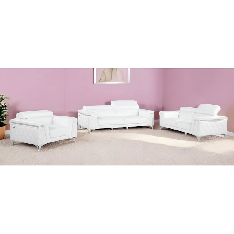 HomeRoots White Top Grain Leather Five Person Seating Set - White