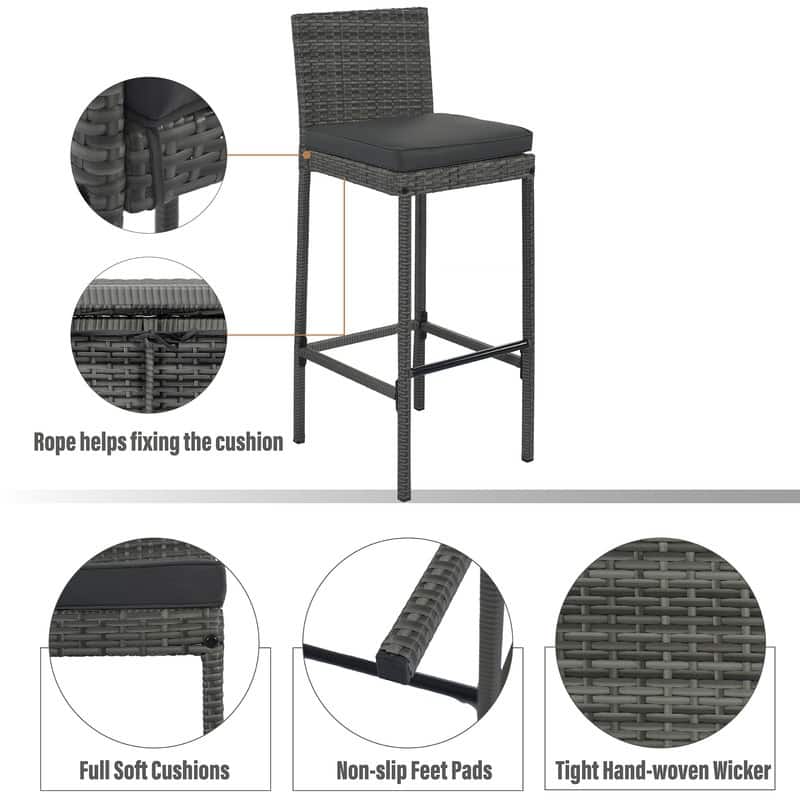 5-Piece Patio Dining Bar Set, Bar Height Chairs with Cushion