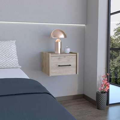 Light Gray Modern Floating Nightstand, Space-Saving Design with Convenient Drawer and Black pull Handle