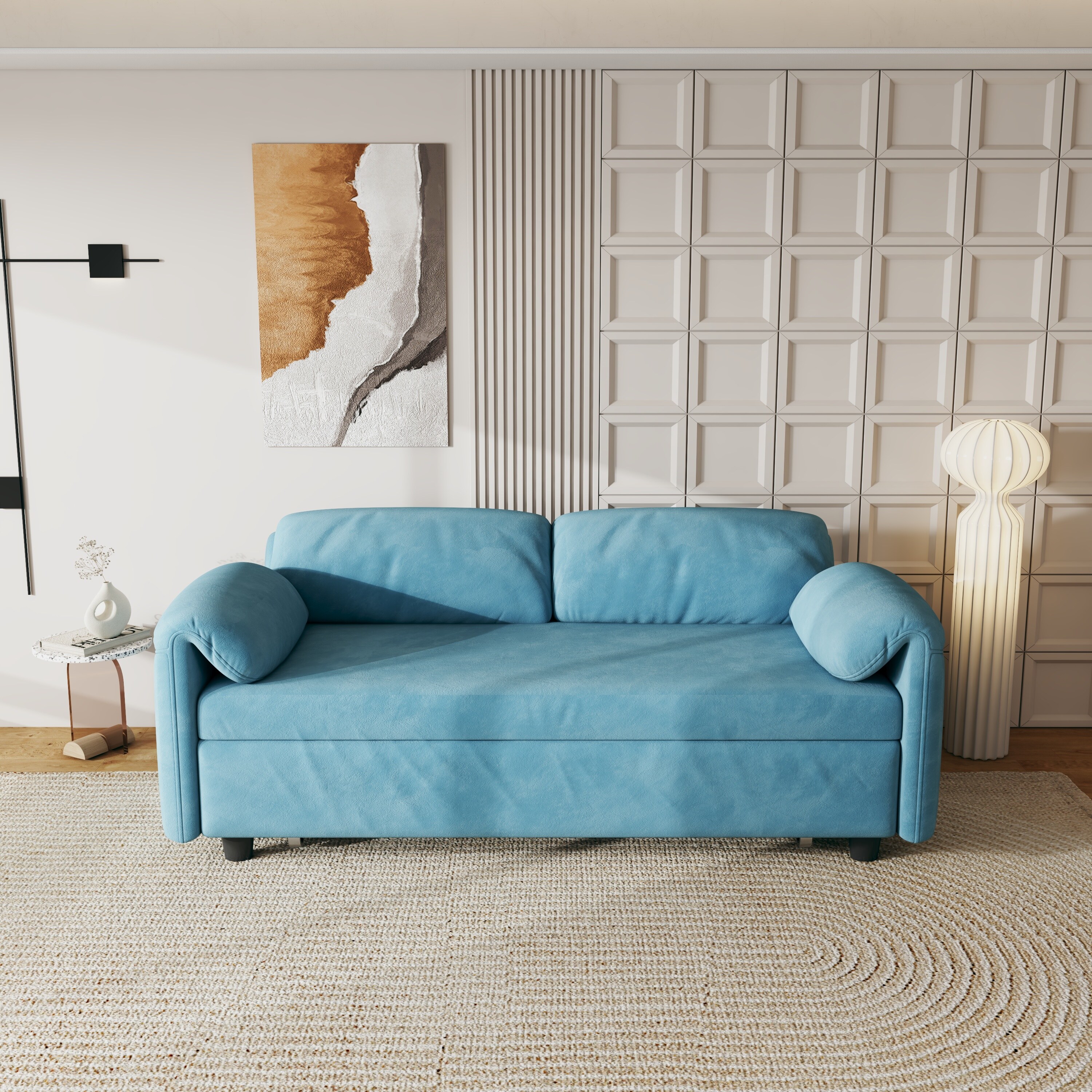 Blue Velvet Loveseat Sofa Bed Dual Purpose Retractable Bed Half Open Recliner Sofa Bed with Side Pocket for Living Room Bed Bath Beyond 39650238