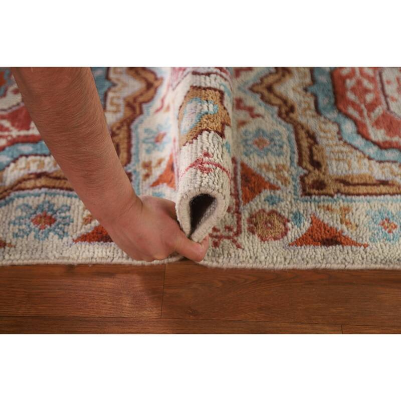 Geometric Beige Kazak Runner Rug Hand-knotted Wool Carpet - 2'6"x 7'10"