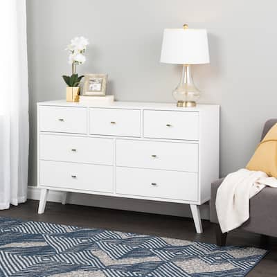 Prepac Milo Mid-Century Modern 7 Drawer Double Dresser for Bedroom, Chest of Drawers, Contemporary Bedroom Furniture DDBR-1407-1