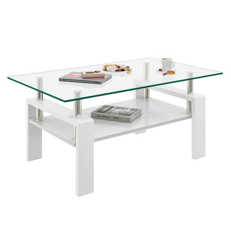 39x24'' Rectangle Coffee Table with Tempered Glass Tabletop for Living Room