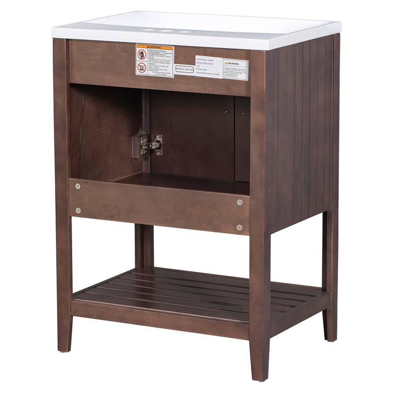 Bathroom Vanity with Sink, Small Storage Cabinet with 2 Soft Closing Doors, Sink Vanity with Solid Wood Frame