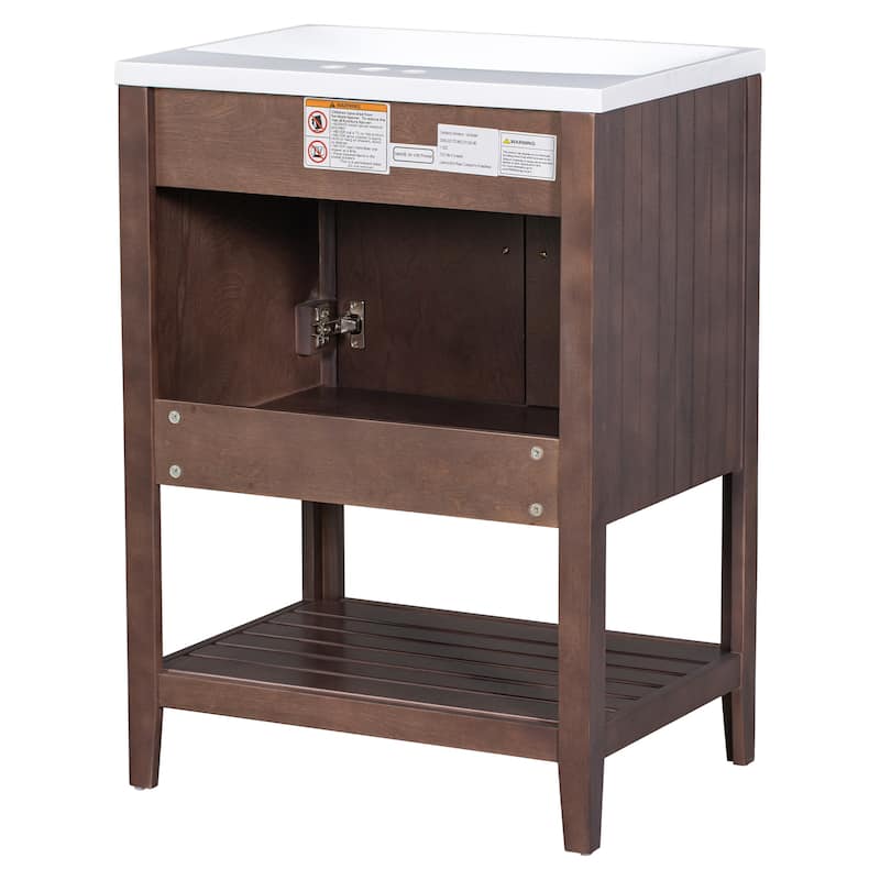 Roomfitters 24" Bathroom Vanity with Ceramic Sink Open Style Shelf Solid Wood Frame Modern Sleek Cabinet