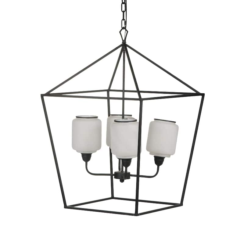 21.7x21.7x33.5 " Iron Chandelier, Sleek Industrial Style Hanging Light Fixture, Bulb Not Included - Black