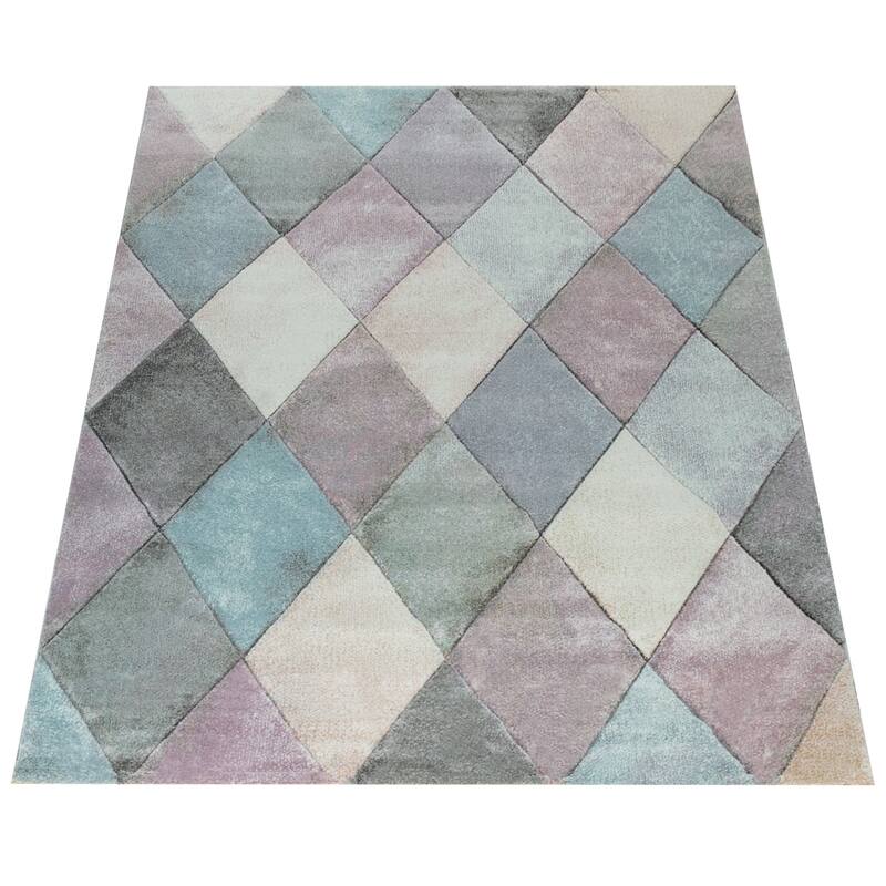 Colorful Area Rug for the Living Room with Diamond Pattern in 3D