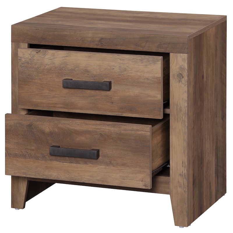 WAMPAT Farmhouse Nightstand with Dual Drawers - Rustic Brown