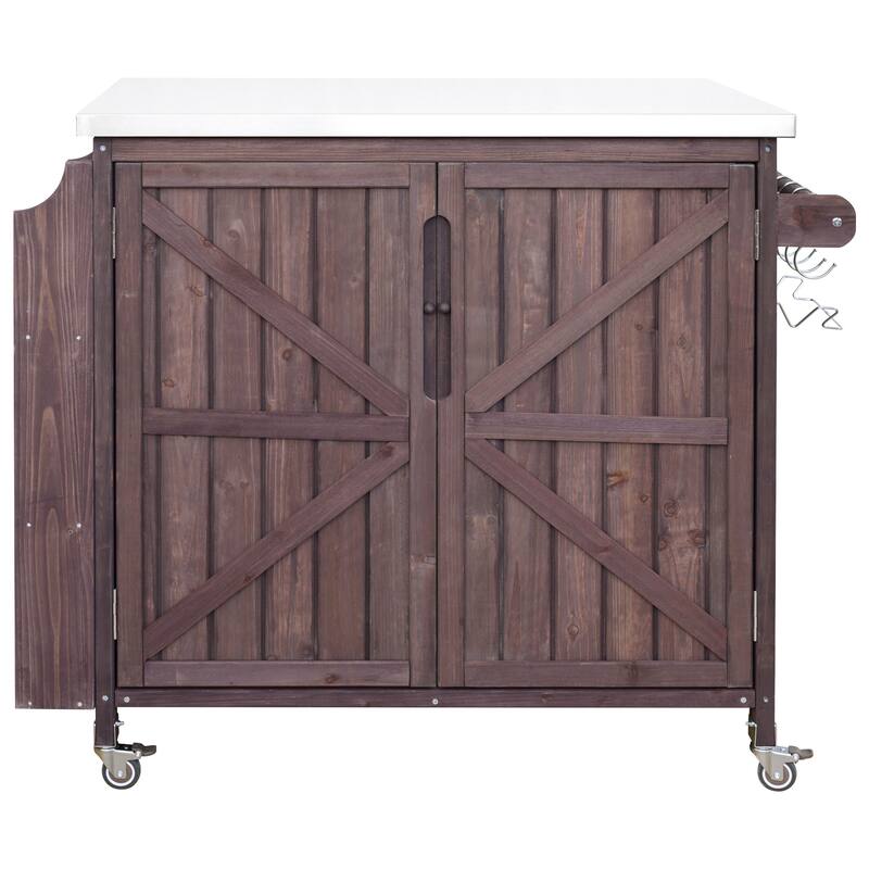 42.1" Outdoor Kitchen Island with Stainless Steel Top, Outdoor Grill Cart with Storage Cabinet and Adjustable Shelf