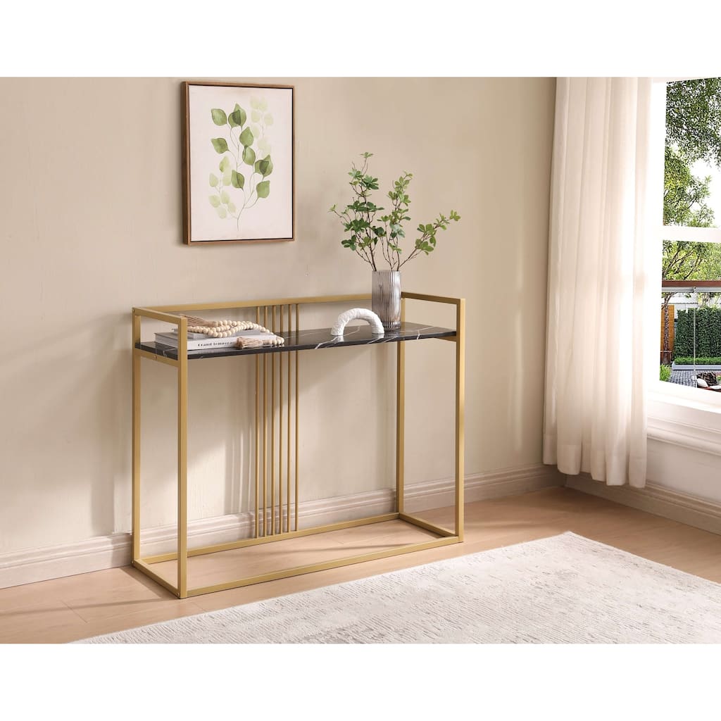 Black Faux Marble with Gold Frame Console Sofa Table