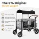preview thumbnail 4 of 3, 4 Seater Stroller Wagon for 4 Kids with Convertible Seats, Adjustable Push/Pull Handles, Removable Canopy & Flat Fold, Grey