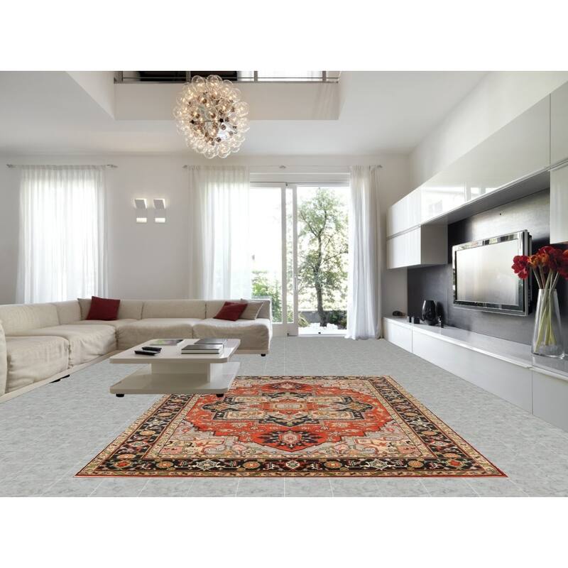 Geometric Heriz Serapi Indian Area Rug Hand-Knotted Wool Carpet - 8'11" x 12'1"