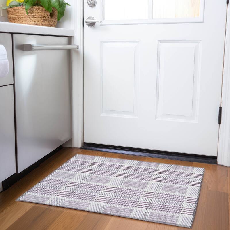 Premium Washable Super Soft Modern Plaid Mayfield Rug - Lavender - 1'8" x 2'6"