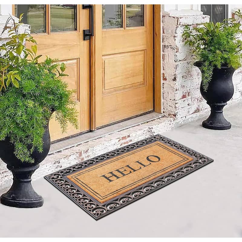 A1HC Hello Rubber And Coir Classic Paisley Border Extra Large Double Doormat, 30"X48"