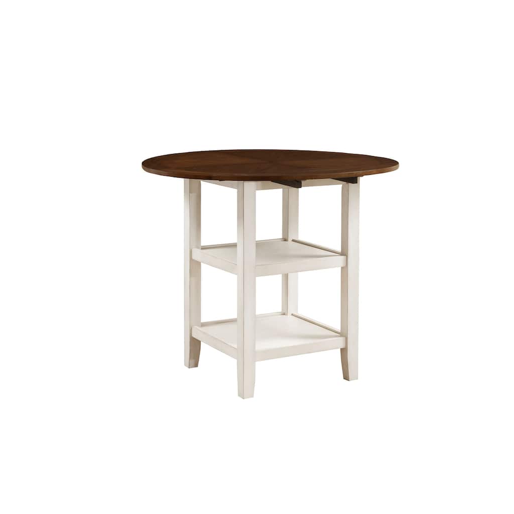 White and Dark Cherry Finish 1pc Counter Height Table with 2x Bottom Shelves Drop Side Leaf Kitchen Dining Furniture