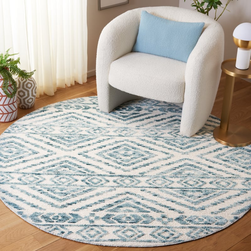 SAFAVIEH, Handmade Audrey Zeqie Casual Rug - 6' Round - Ivory/Blue