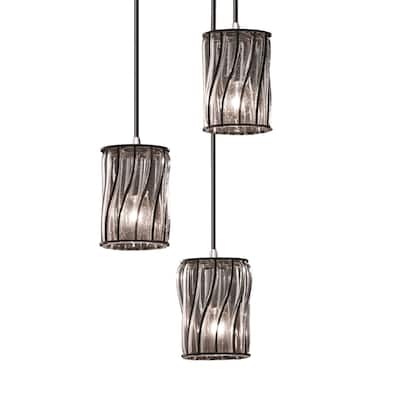 Justice Design Wire Glass Polished Chrome Cluster Pendant, Cylinder Swirl Clear Bubbles