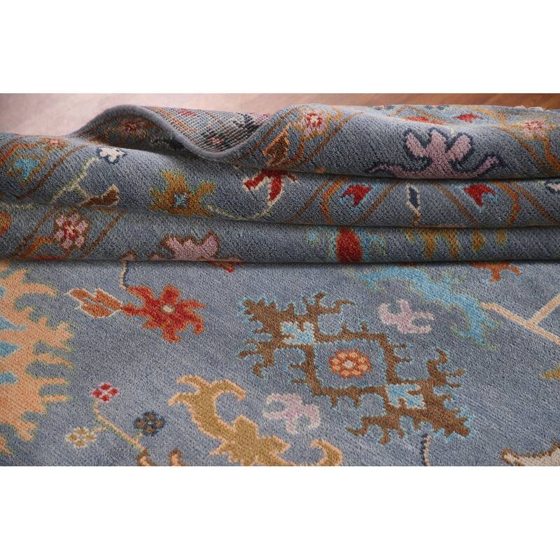Blue Oushak Oriental Area Rug Handmade Bedroom Wool Carpet - 8'0" x 9'9"