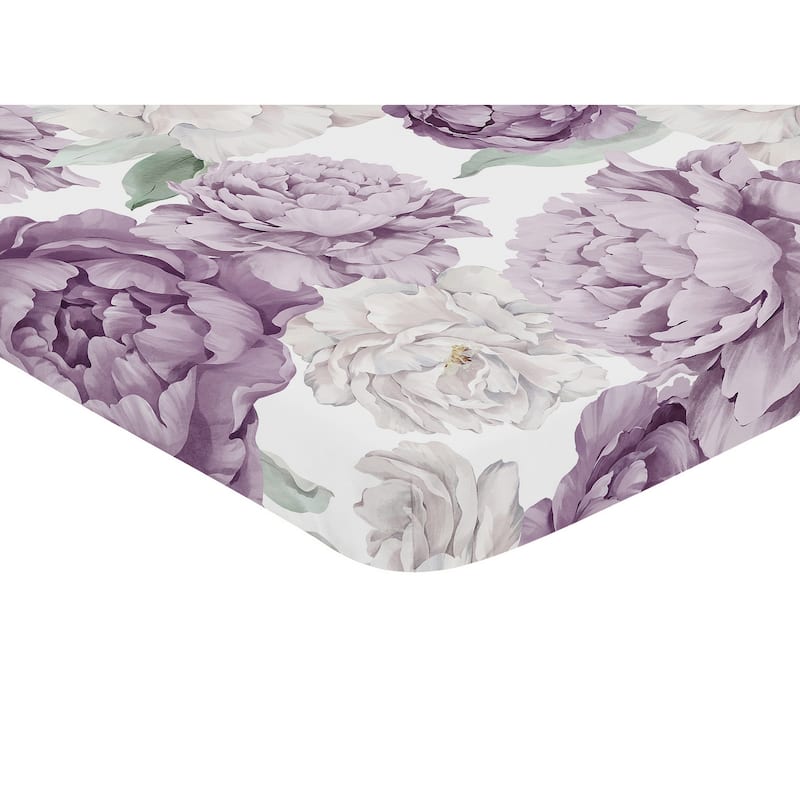 Sweet Jojo Designs Lavender Purple Boho Shabby Chic Floral Girl Fitted Mini Portable Crib Sheet Bohemian Vintage Watercolor