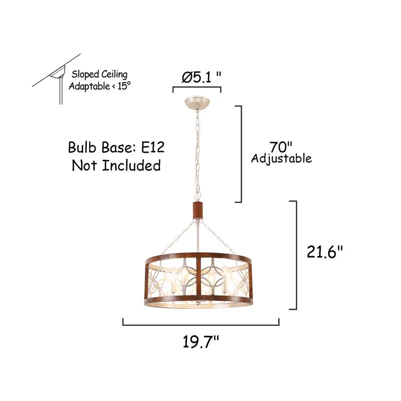 Oaks Aura Rustic Farmhouse 4-Light Wood Ceiling Light Drum Shabby Chic Wood Chandelier
