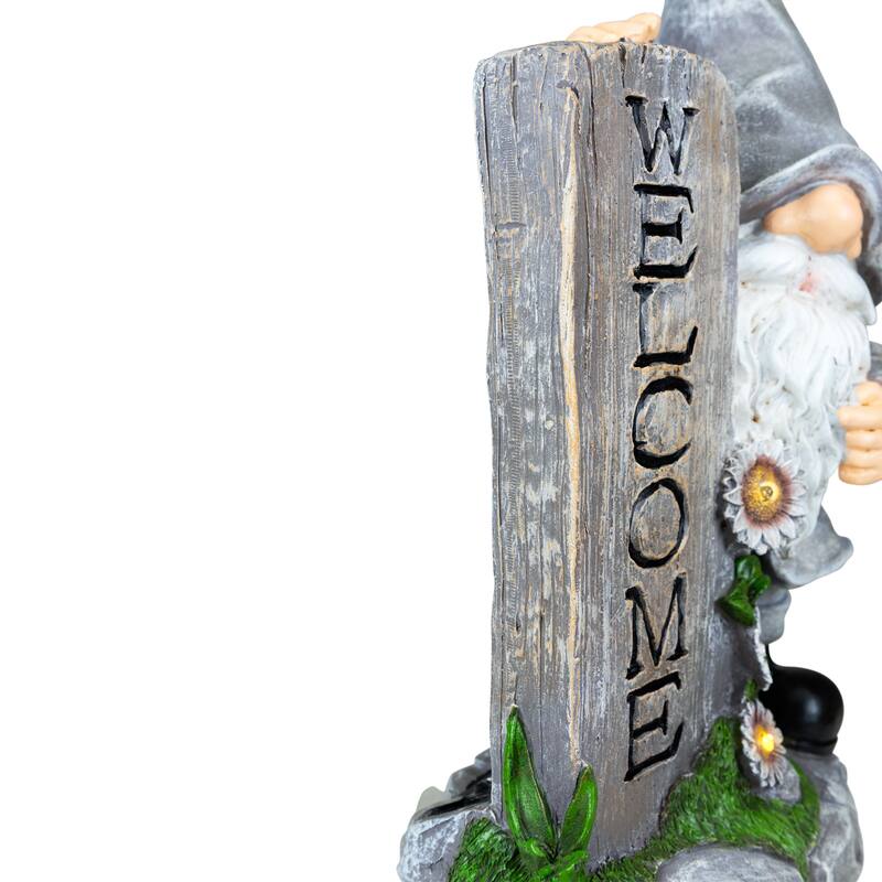 LED Solar Lighted Gnome Welcome Outdoor Garden Statue - 15.5"