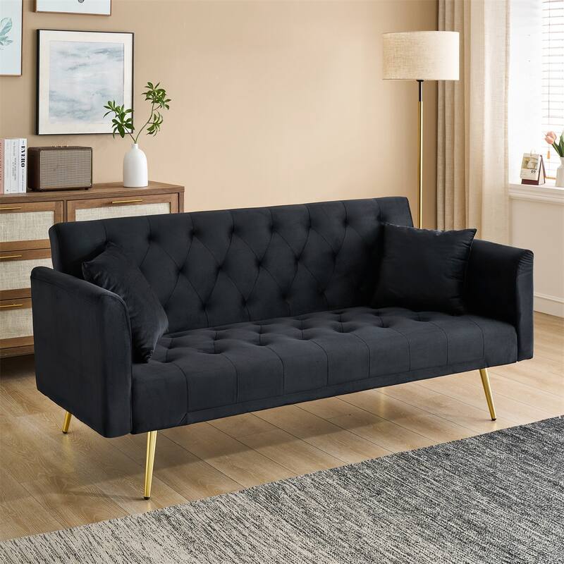 71" Velvet Love Seat Couches, Adjustable Backrest Sofa Bed with 2 Pillow
