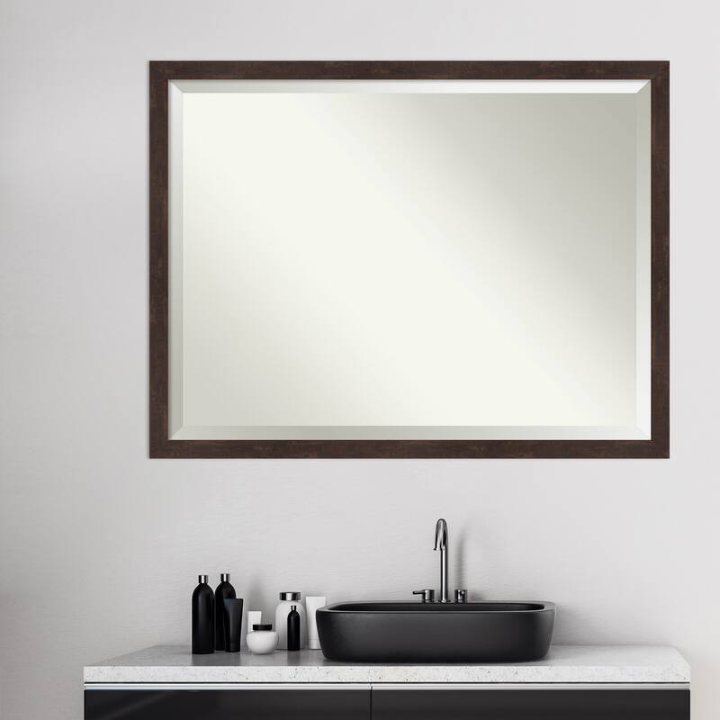 Beveled Wood Bathroom Wall Mirror - Fresco Dark Walnut Frame