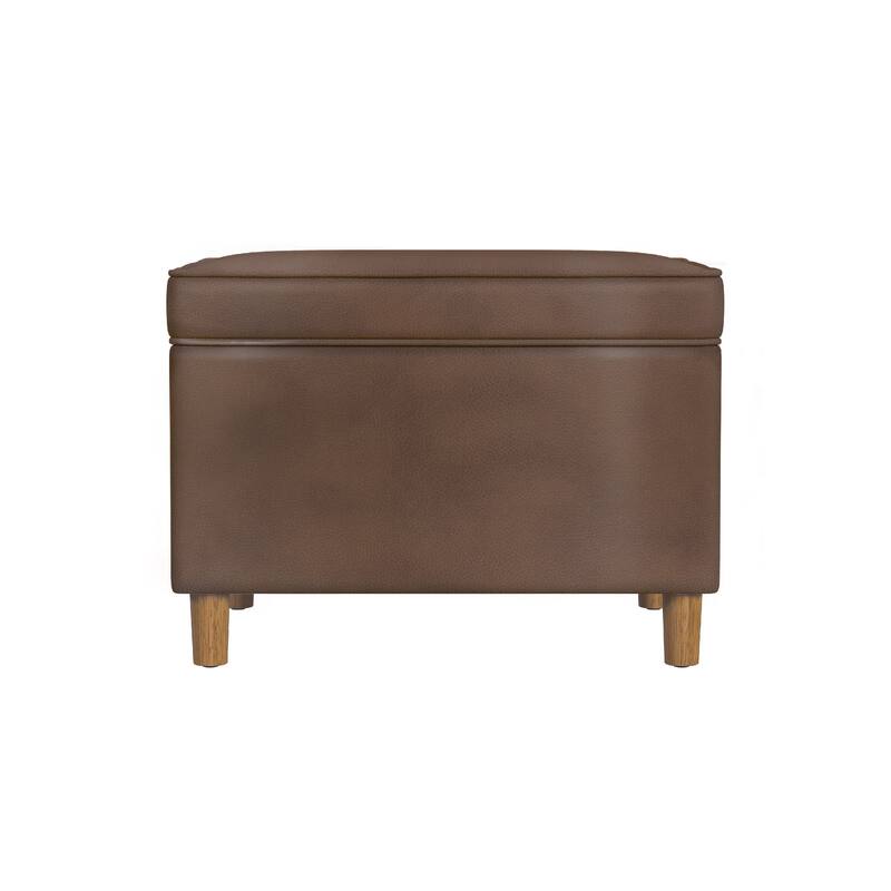 Fero Storage Ottoman, 24 Inch Rectangular, Dark Brown Faux Leather