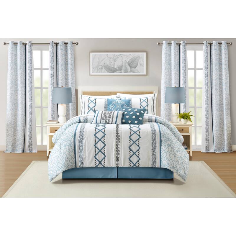 Nanshing Trina 15 Piece Boho Embroidered Comforter Set - Blue - California King