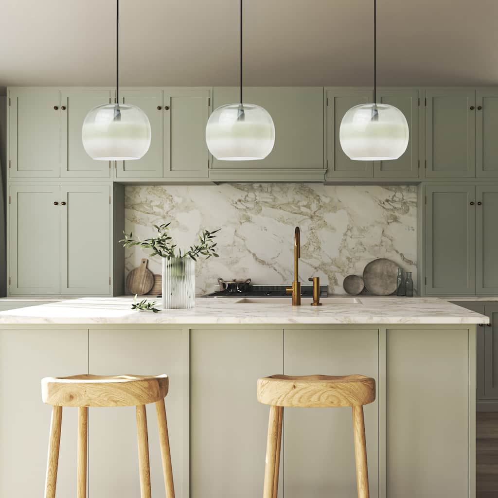 Adelaide River of Goods Gold Metal and Green/White Glass 9.8-Inch Pendant Light with Adjustable Hanging Cord