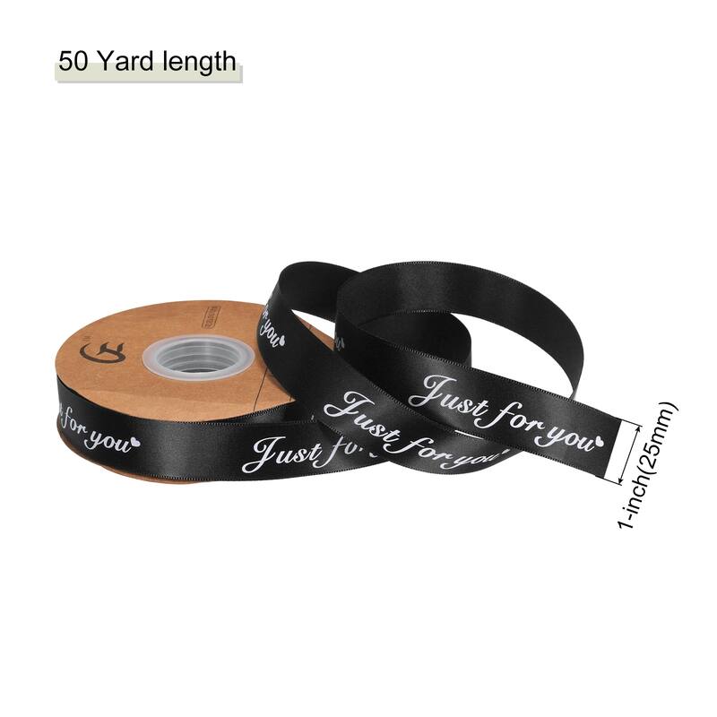1" 50 Yard Wide Satin Ribbon Grosgrain Ribbon, Just for You - 1" x 50 Yard - Black
