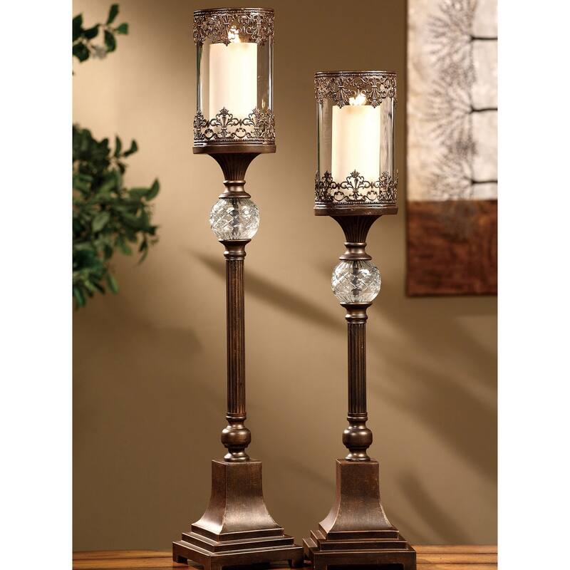 Elanor Tall Antique Bronze Metal Candlestick Set of 2 - 6"Sq x 34"H, 6"Sq x 30"H
