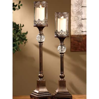 Elanor Tall Antique Bronze Metal Candlestick Set of 2 - 6"Sq x 34"H, 6"Sq x 30"H