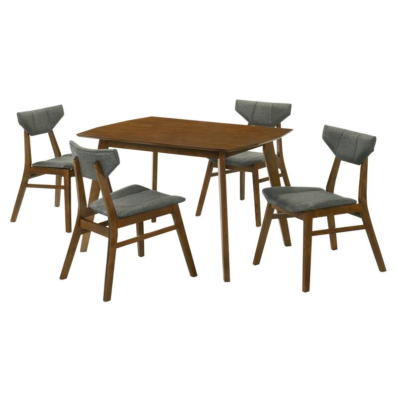 Amaris 5-Piece Rectangular Walnut Dining Set with Upholstered Chairs