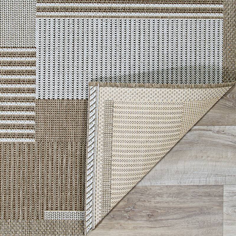 Samantha Graphic Stripe Light Brown- Gray Indoor/ Outdoor Area Rug
