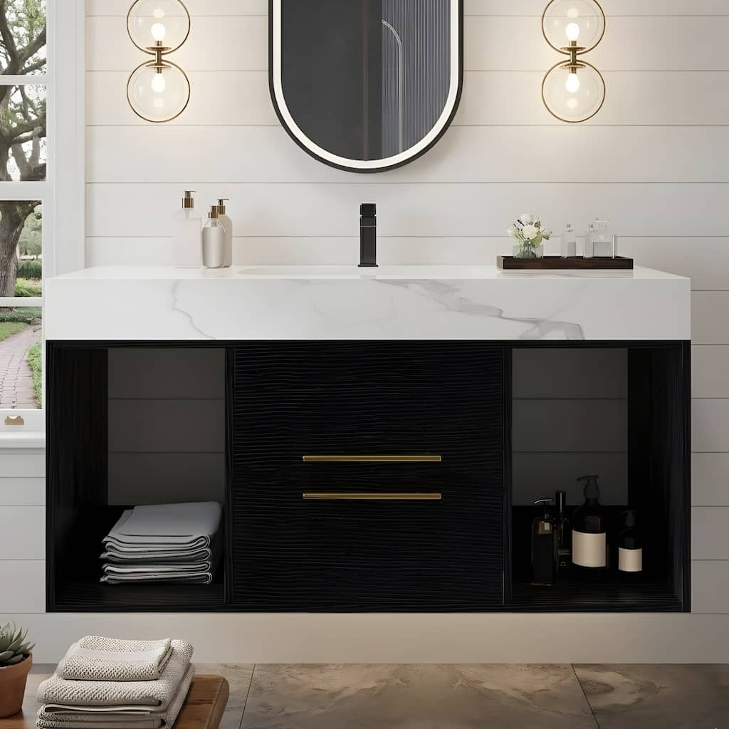 39.4" Ceramic Sink Bathroom Vanity, Floating Bathroom Vanity