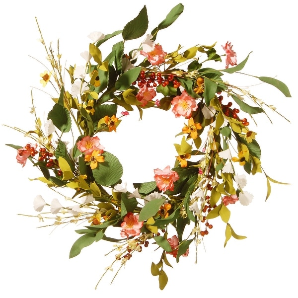 Assorted Flower Artificial Wreath - 22-Inch - N/A